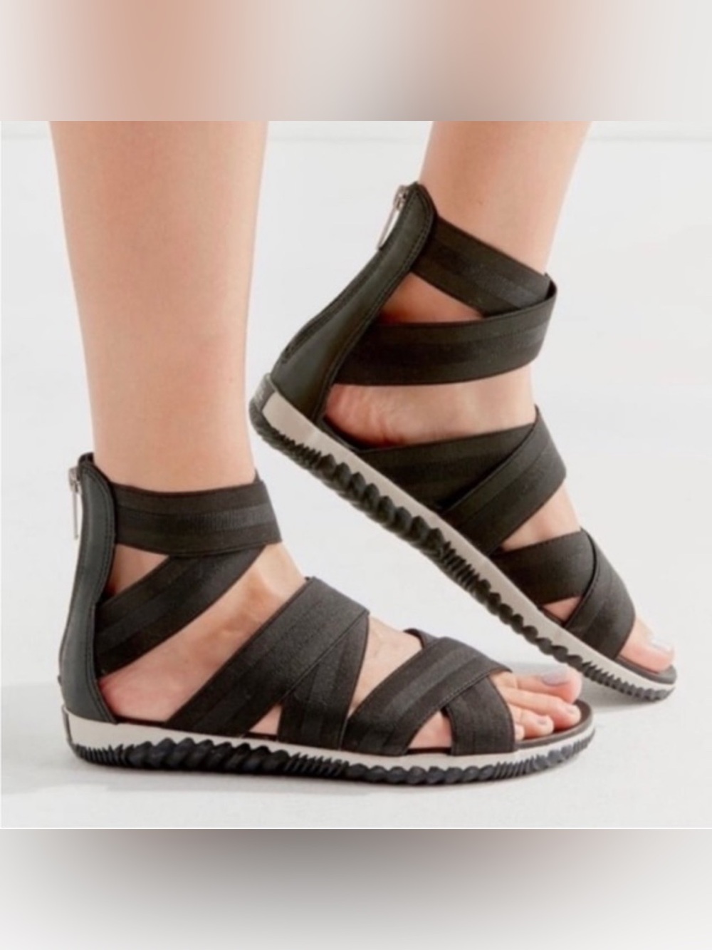 Sorel Out n About Strappy Black Sandals Womens 7